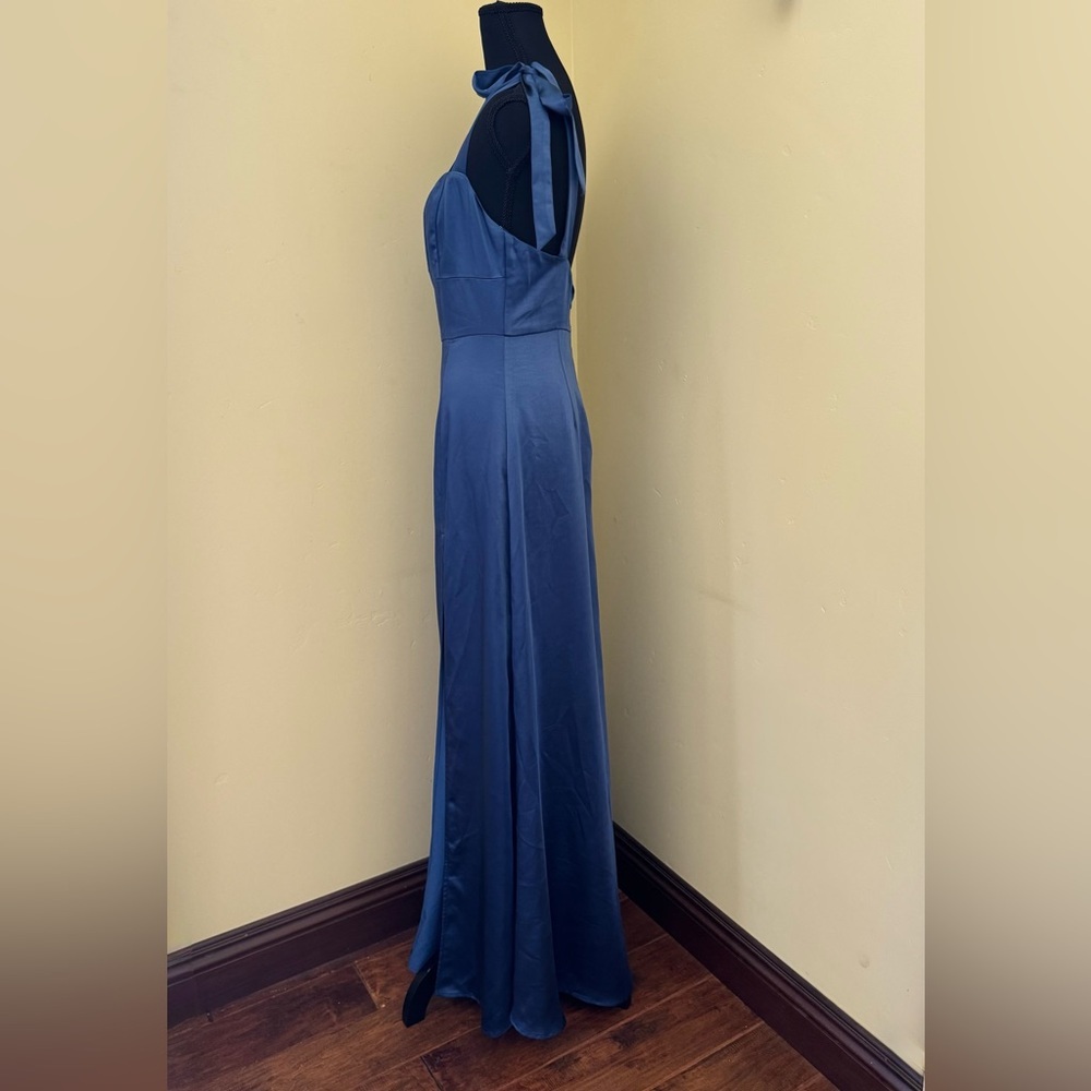 Lulus Effortless Sophistication Navy Blue Satin Tie-Strap Long Maxi Dress,Size S - Picture 7 of 16